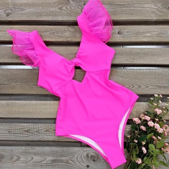 Women One Piece Organza‎ Ruffle Twisted Front Swimsuit - Picture 5 of 6